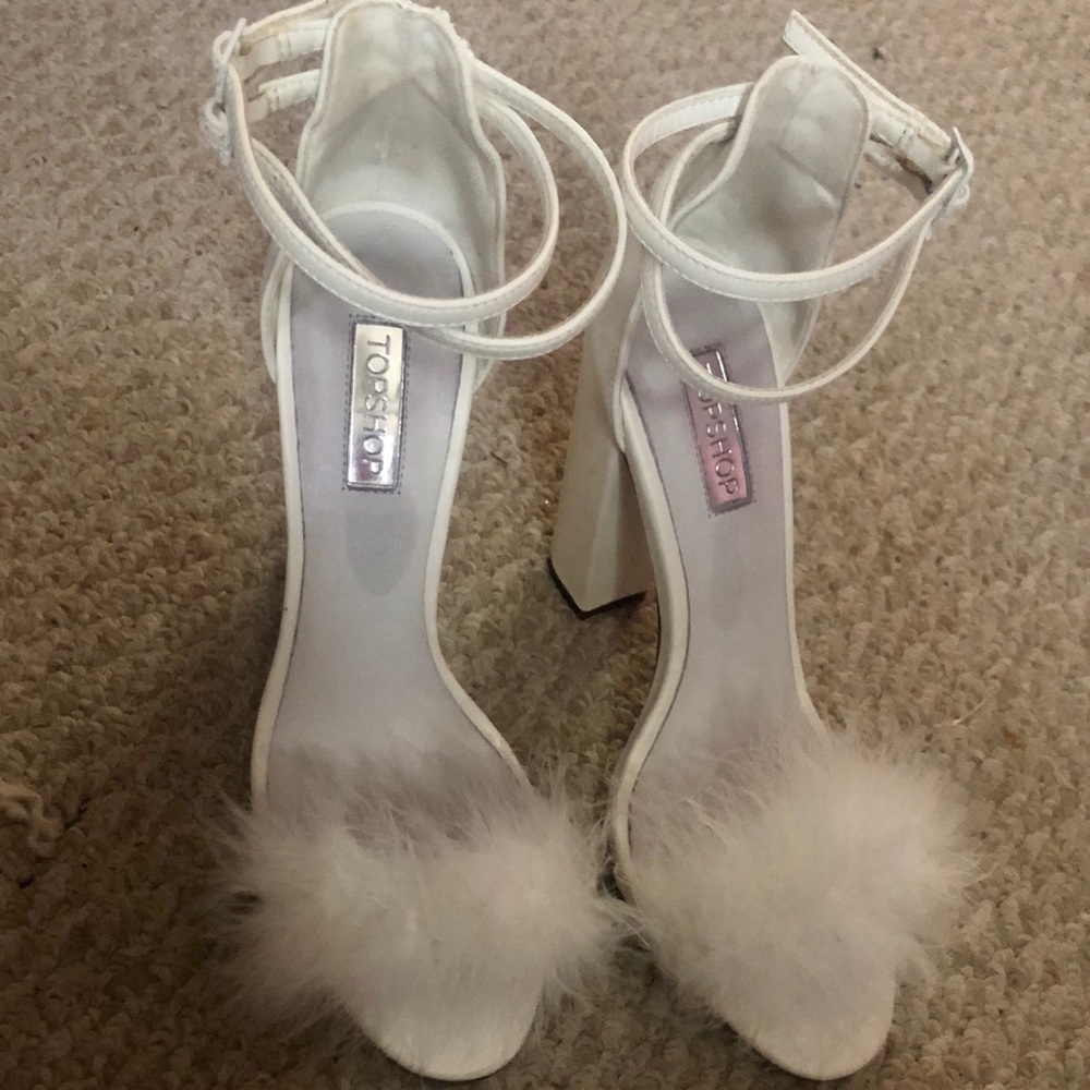 Topshop white feather heels